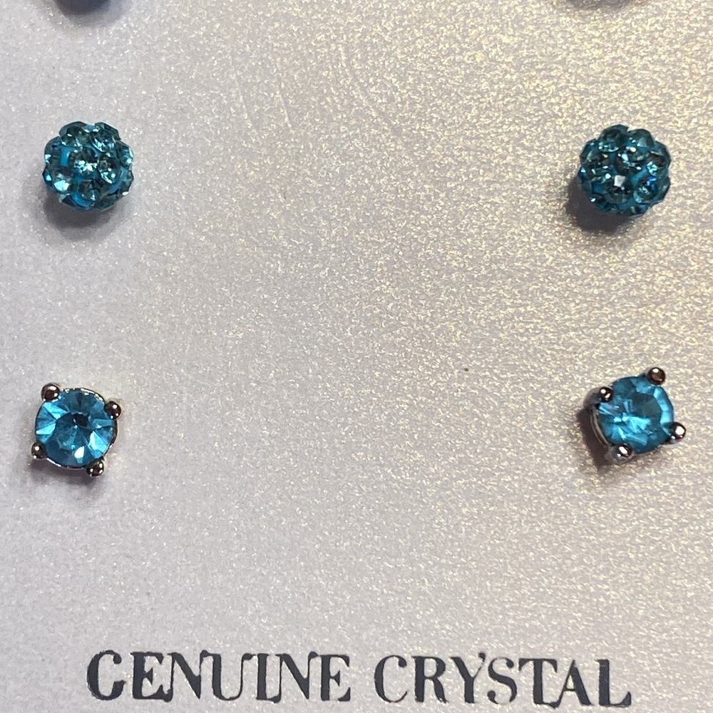 Blue Crystal Silver Tone Pierced Earrings - Picture 10 of 10